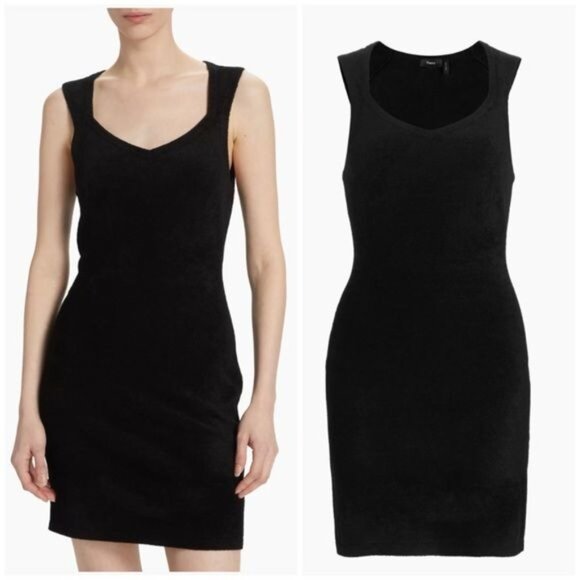 New Theory Micro Velvet Sleeveless Mini Dress in Black Size L - Picture 11 of 13